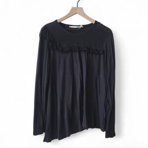 Wilt Asymmetrical Hem Long Sleeve Top Chest Ruffle Detail Size Medium Black